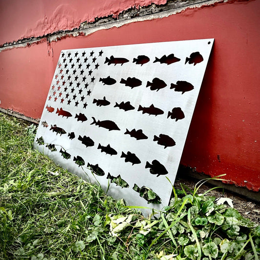 Fishing American Flag Steel Sign - fishing flag - flag - Northern Forge, LLC