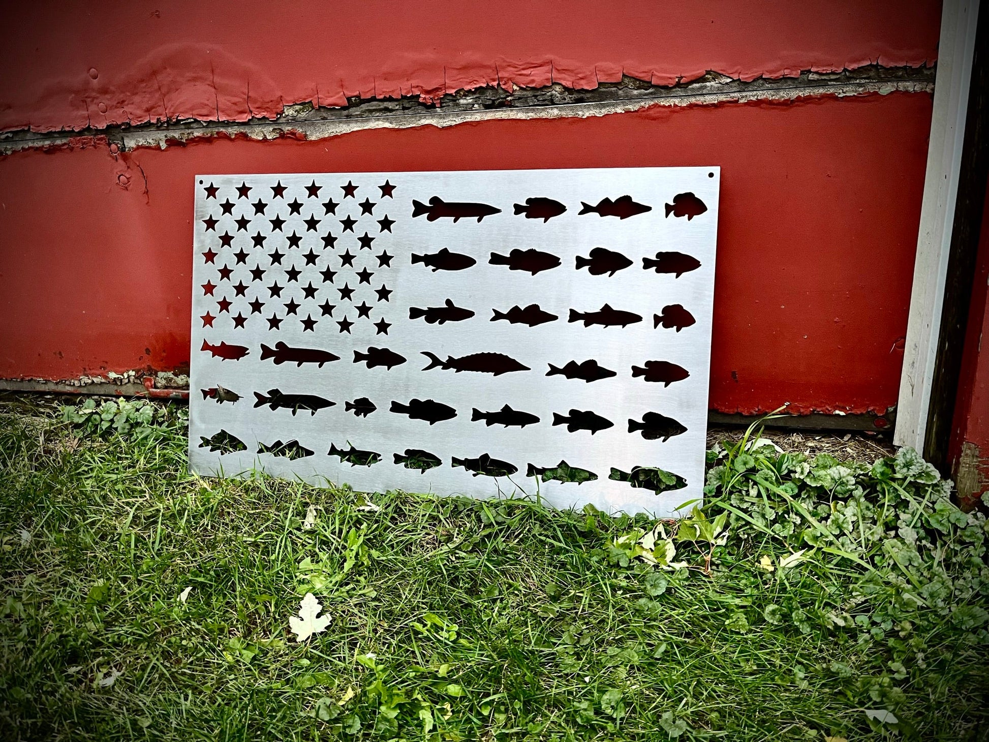 Fishing American Flag Steel Sign - fishing flag - flag - Northern Forge, LLC