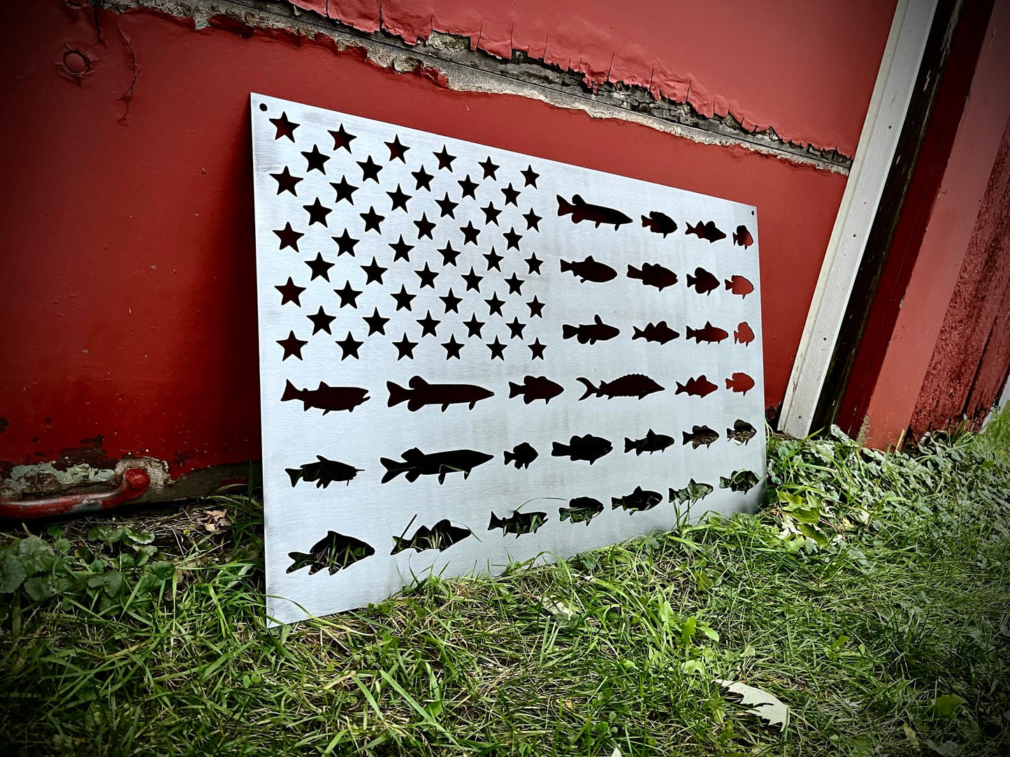 Fishing American Flag Steel Sign - fishing flag - flag - Northern Forge, LLC