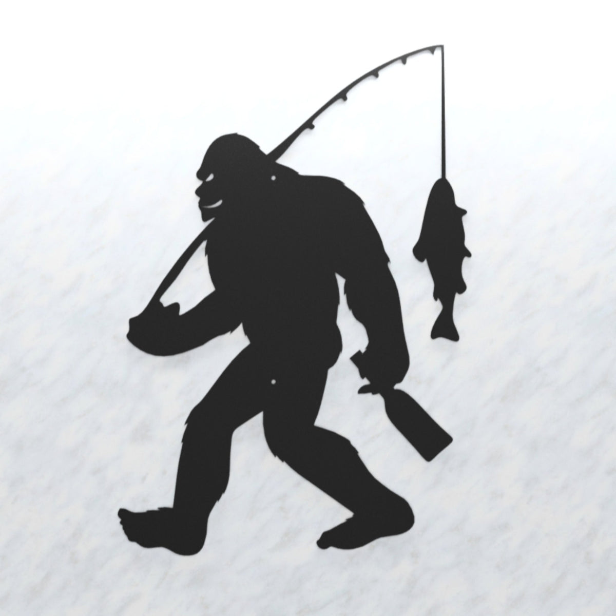 Fishing Bigfoot Wall Art Raw Steel / 24-inch