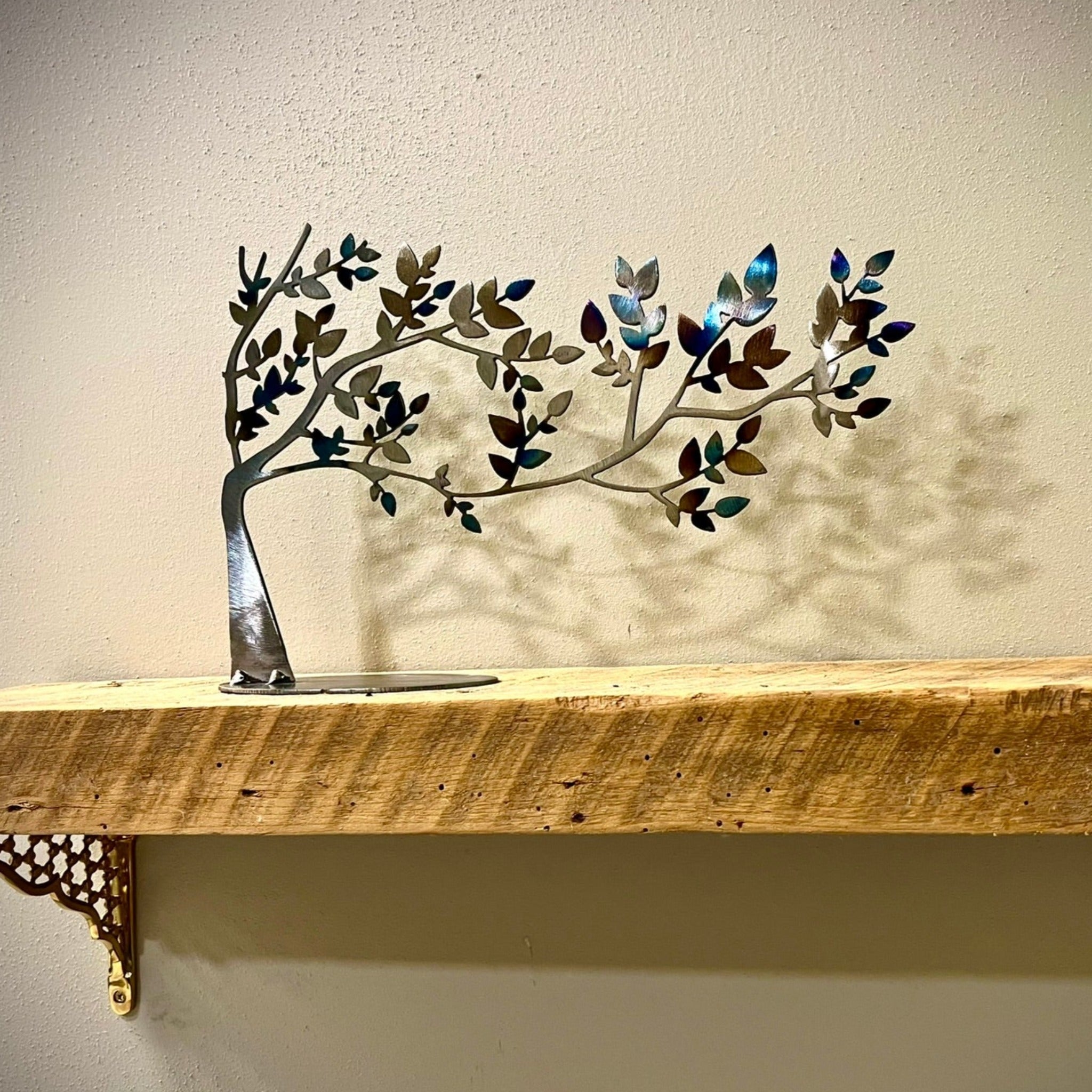 Horizontal Offset Tree Flame-Painted Mantel Tree - Offset Flowing – Northern Forge, LLC