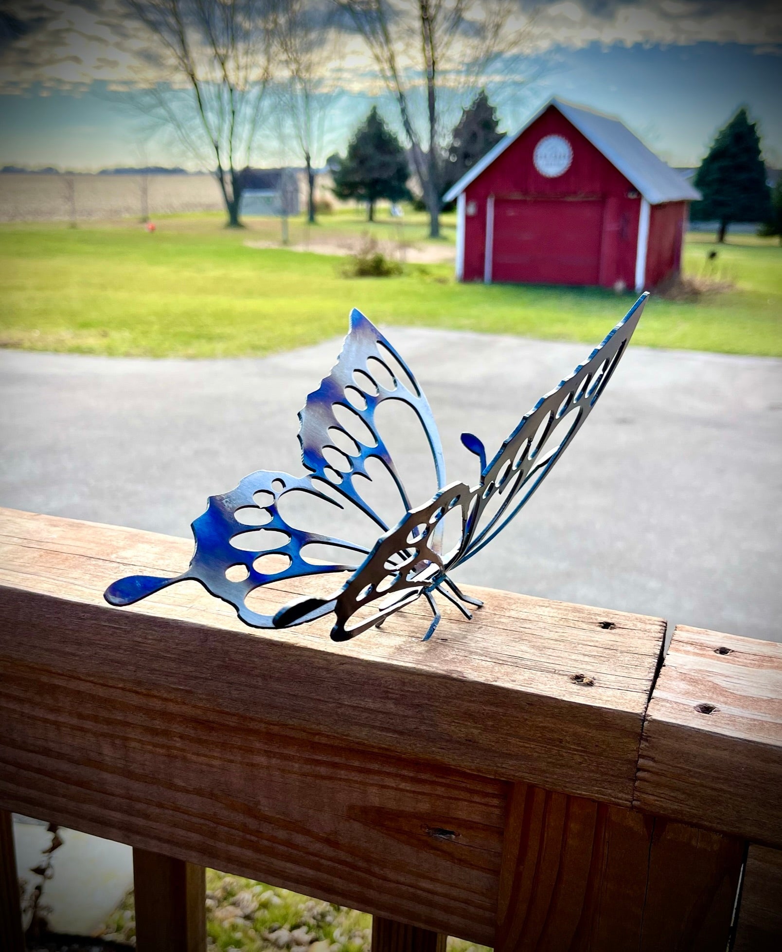 Flame Painted Steel Butterfly - butterfly - butterfly yard art - Northern Forge, LLC