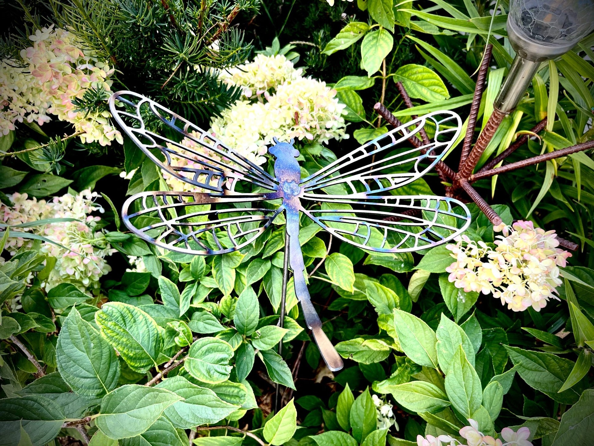 Flame Painted Steel Dragonfly Yard Stake - dragonfly garden art - dragonfly yard art - Northern Forge, LLC