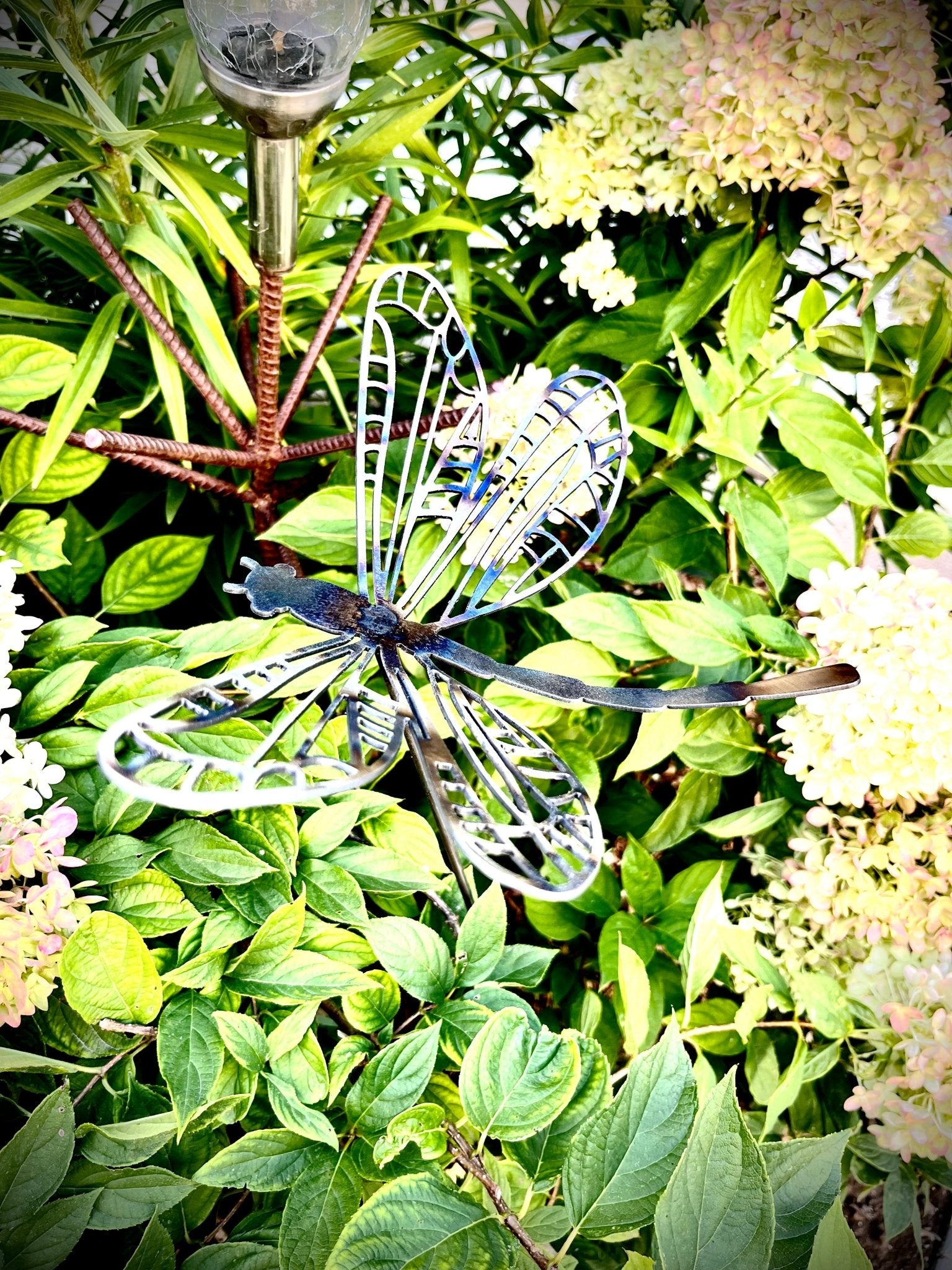 Flame Painted Steel Dragonfly Yard Stake - dragonfly garden art - dragonfly yard art - Northern Forge, LLC