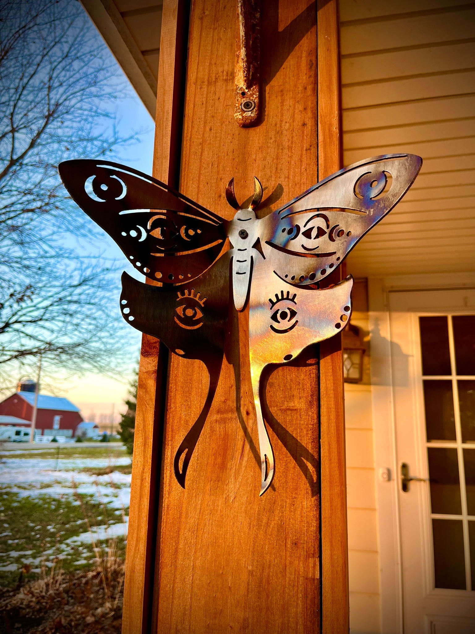 Flame Painted Steel Luna Moth - metal butterfly - metal monarch - Northern Forge, LLC