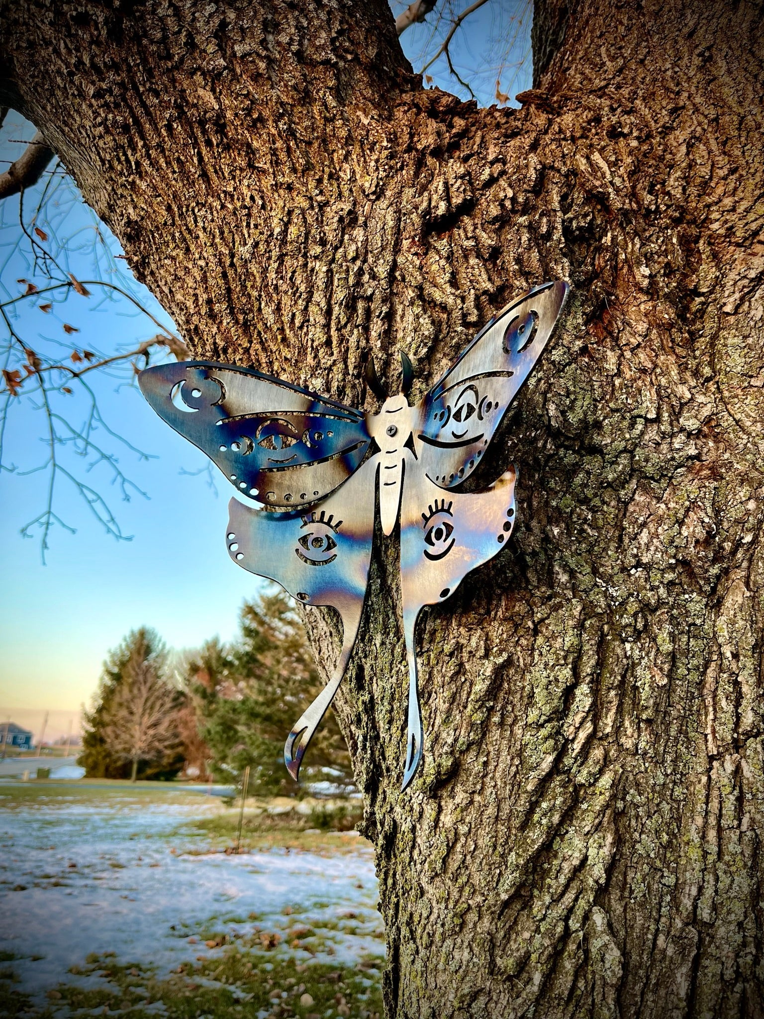 Flame Painted Steel Luna Moth - metal butterfly - metal monarch - Northern Forge, LLC