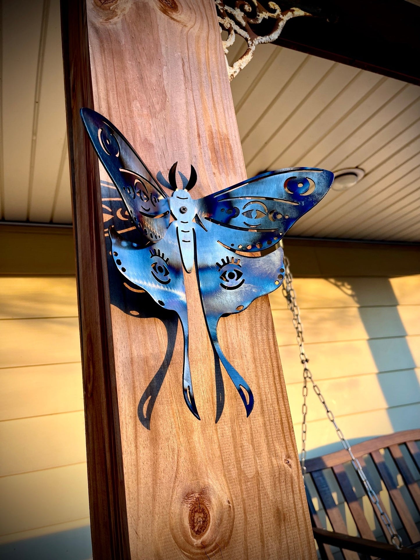 Flame Painted Steel Luna Moth - metal butterfly - metal monarch - Northern Forge, LLC