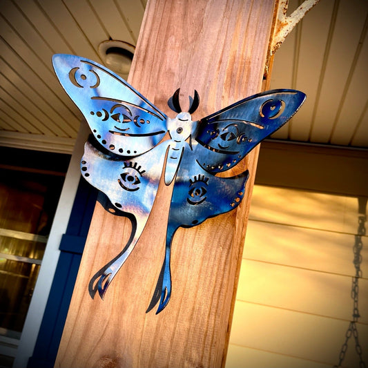 Flame Painted Steel Luna Moth - metal butterfly - metal monarch - Northern Forge, LLC
