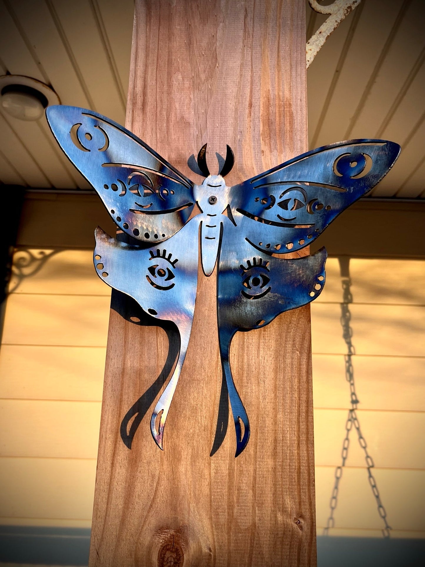 Flame Painted Steel Luna Moth - metal butterfly - metal monarch - Northern Forge, LLC