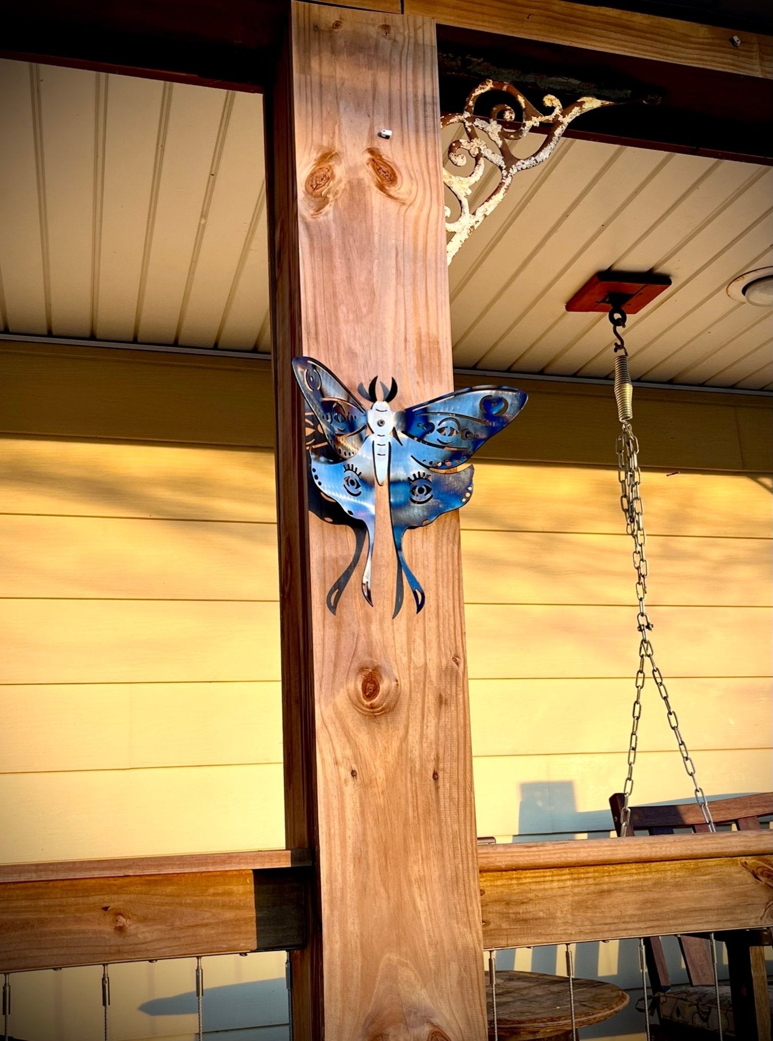 Flame Painted Steel Luna Moth - metal butterfly - metal monarch - Northern Forge, LLC