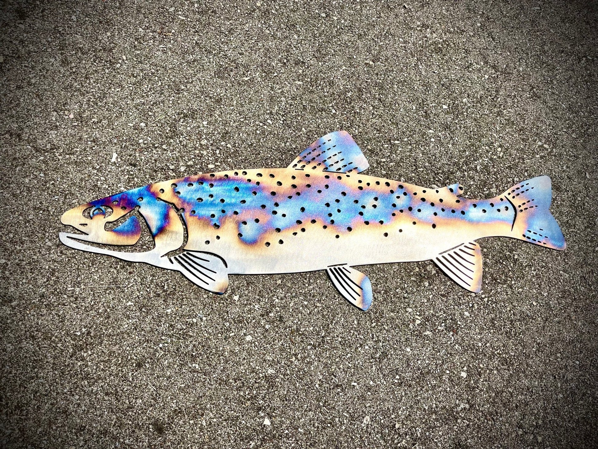 Flame Painted Steel Rainbow Trout - cabin sign - fish - Northern Forge, LLC