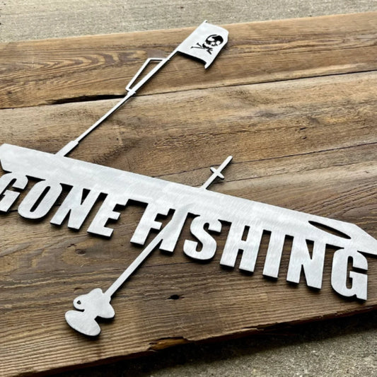 Gone Fishing Tip-up Sign - cabin sign - fish - Northern Forge, LLC