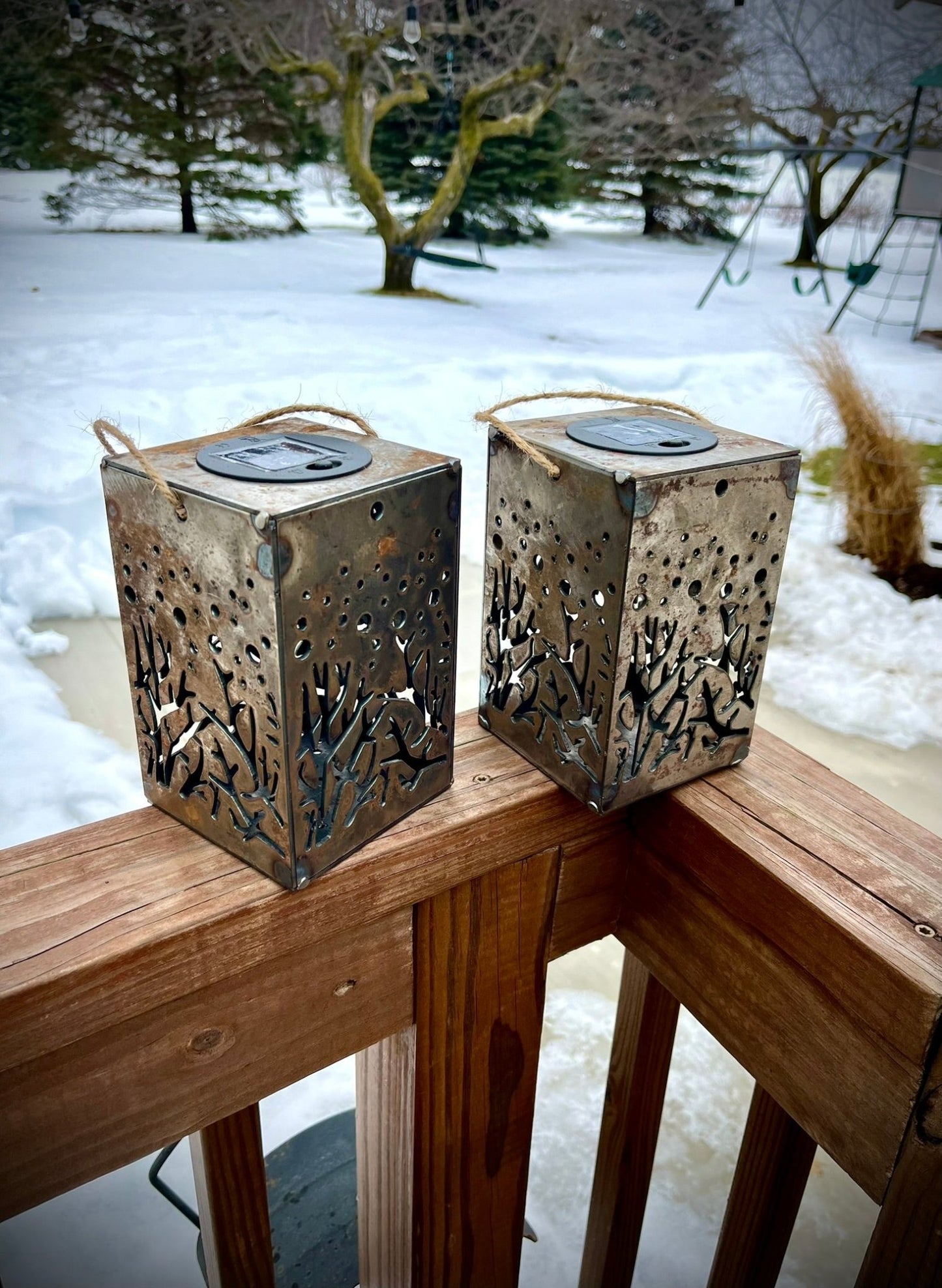 Hanging Starry Forest Steel Solar Cube | 6.5 in. - accent lights - hanging solar light - Northern Forge, LLC