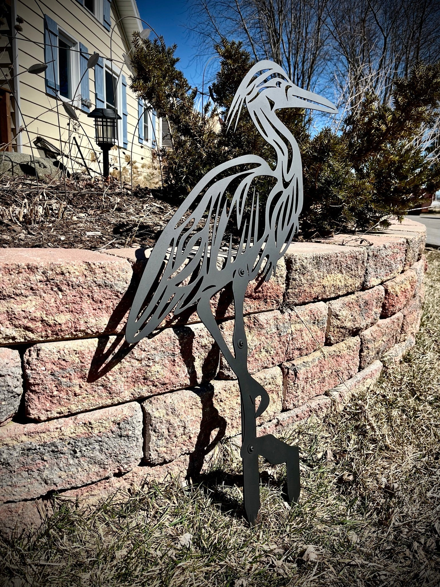 Metal Blue Heron Yard Stake - farm art - garden - Northern Forge, LLC