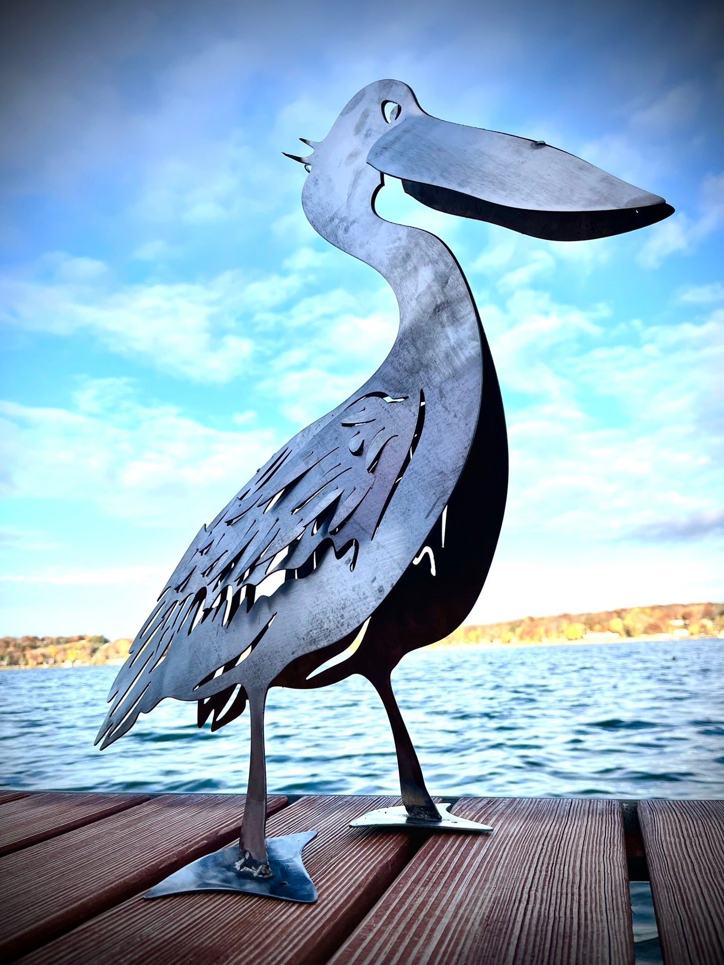 Metal Pelican for Coastal Dock - dock pelican - farm art - Northern Forge, LLC
