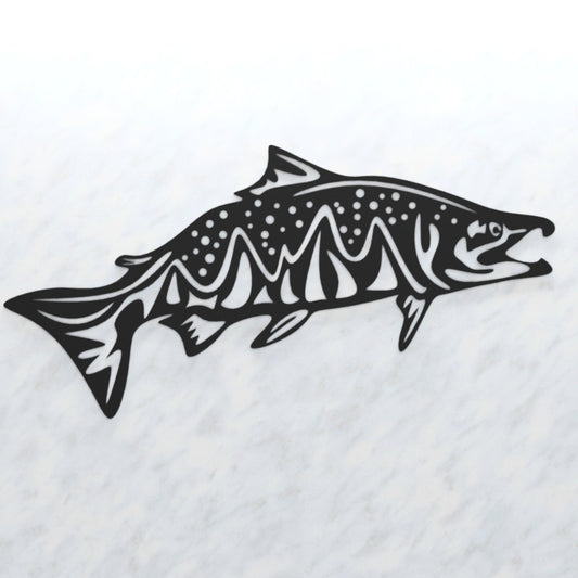 Metal Salmon Mountain Stars Wall Art - alaska fishing sign - cabin sign - Northern Forge, LLC