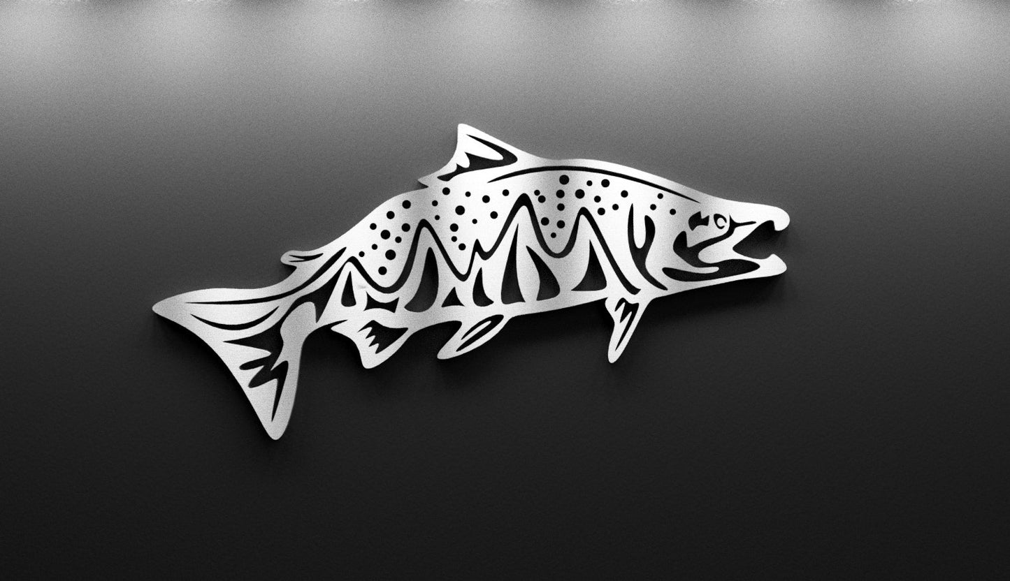 Metal Salmon Mountain Stars Wall Art - alaska fishing sign - cabin sign - Northern Forge, LLC