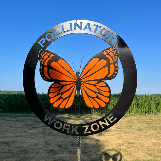 Monarch Pollinator Work Zone Sign - butterfly - butterfly yard art - Northern Forge, LLC