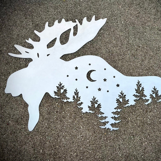 Moose Night Forest Sky Metal Art - big game - deer wall art - Northern Forge, LLC