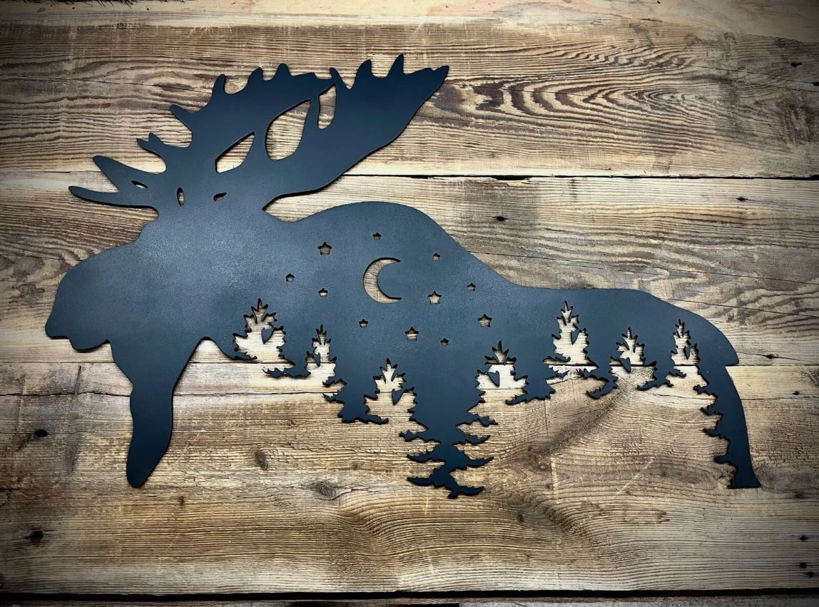 Moose Night Forest Sky Metal Art - big game - deer wall art - Northern Forge, LLC