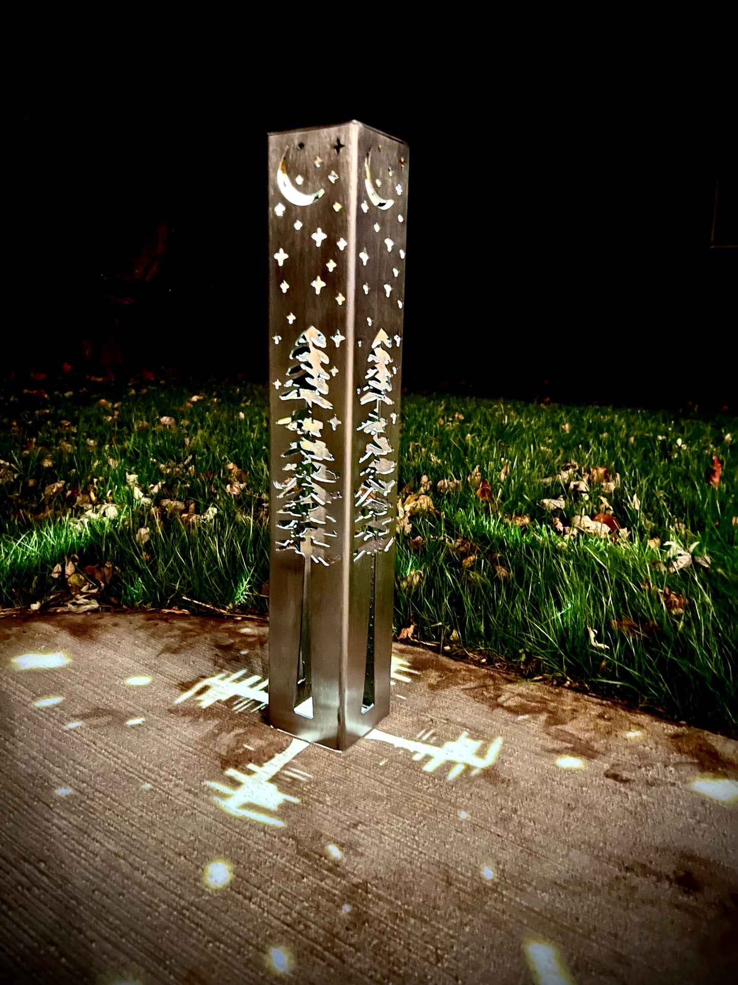 Night Sky Pine Tree Solar Luminary Tube Light - Steel - 18-inches - landscape lighting - Luminary tube - Northern Forge, LLC