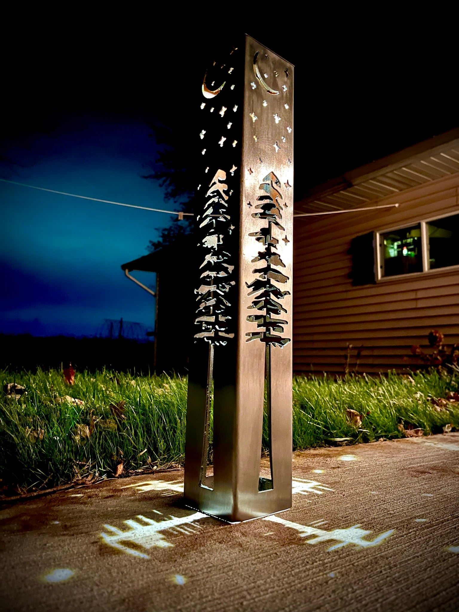 4 Sided Night Sky Pine Tree Solar Luminary Tube Light Steel 18 inch