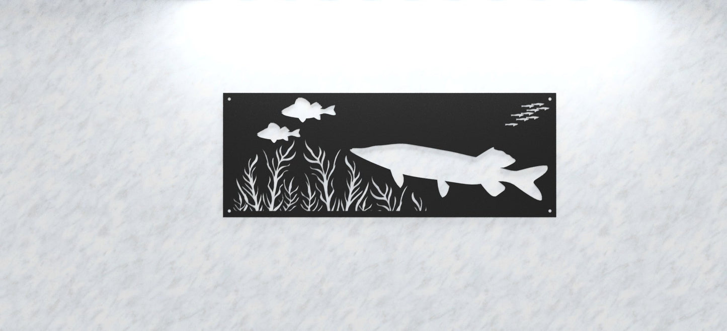 Pike Lurking Steel Wall Art - cabin sign - fish - Northern Forge, LLC