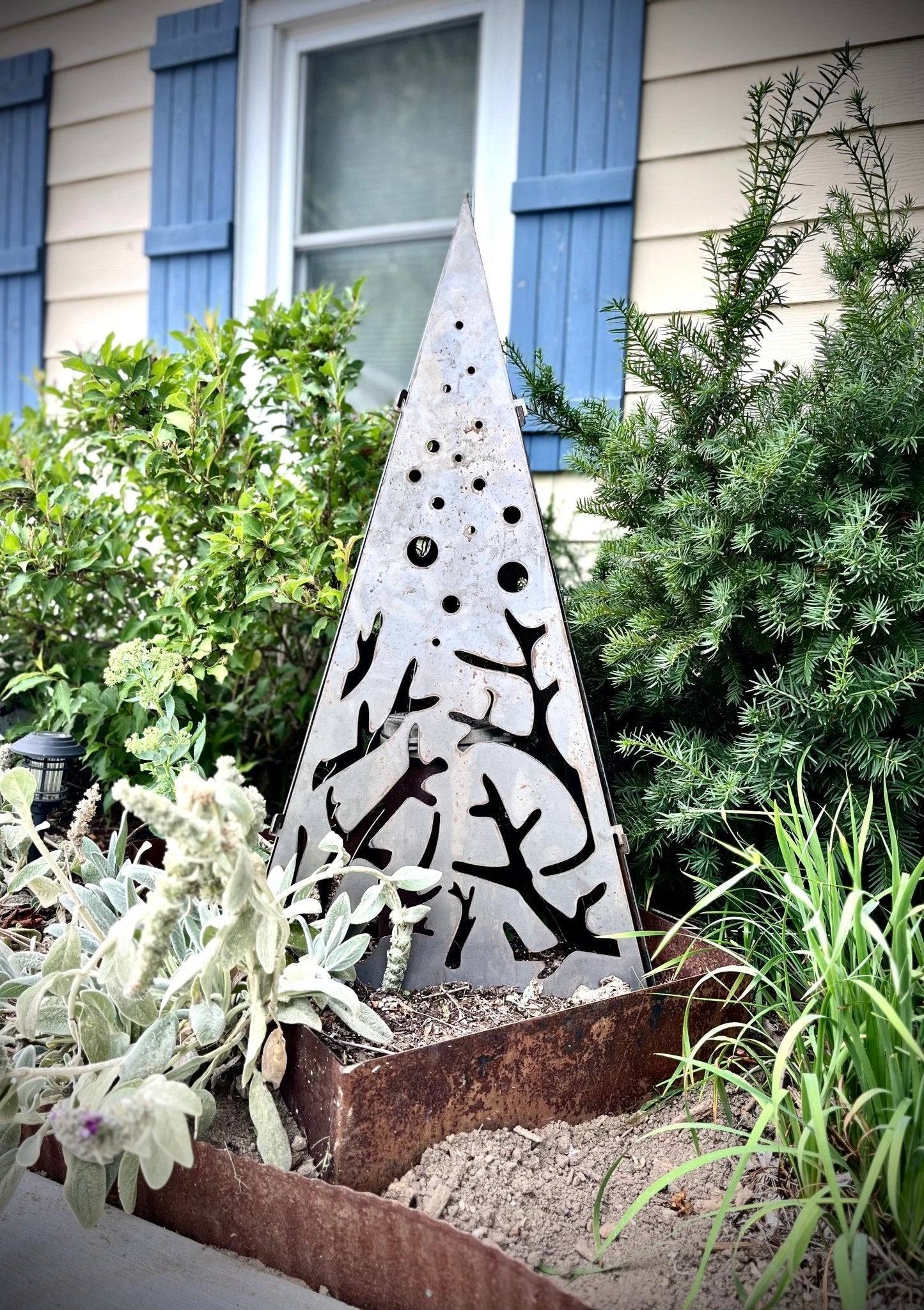 Pyramid Luminary with Solar Lights | Raw Finish | 44 in. - accent lights - garden pyramid - Northern Forge, LLC