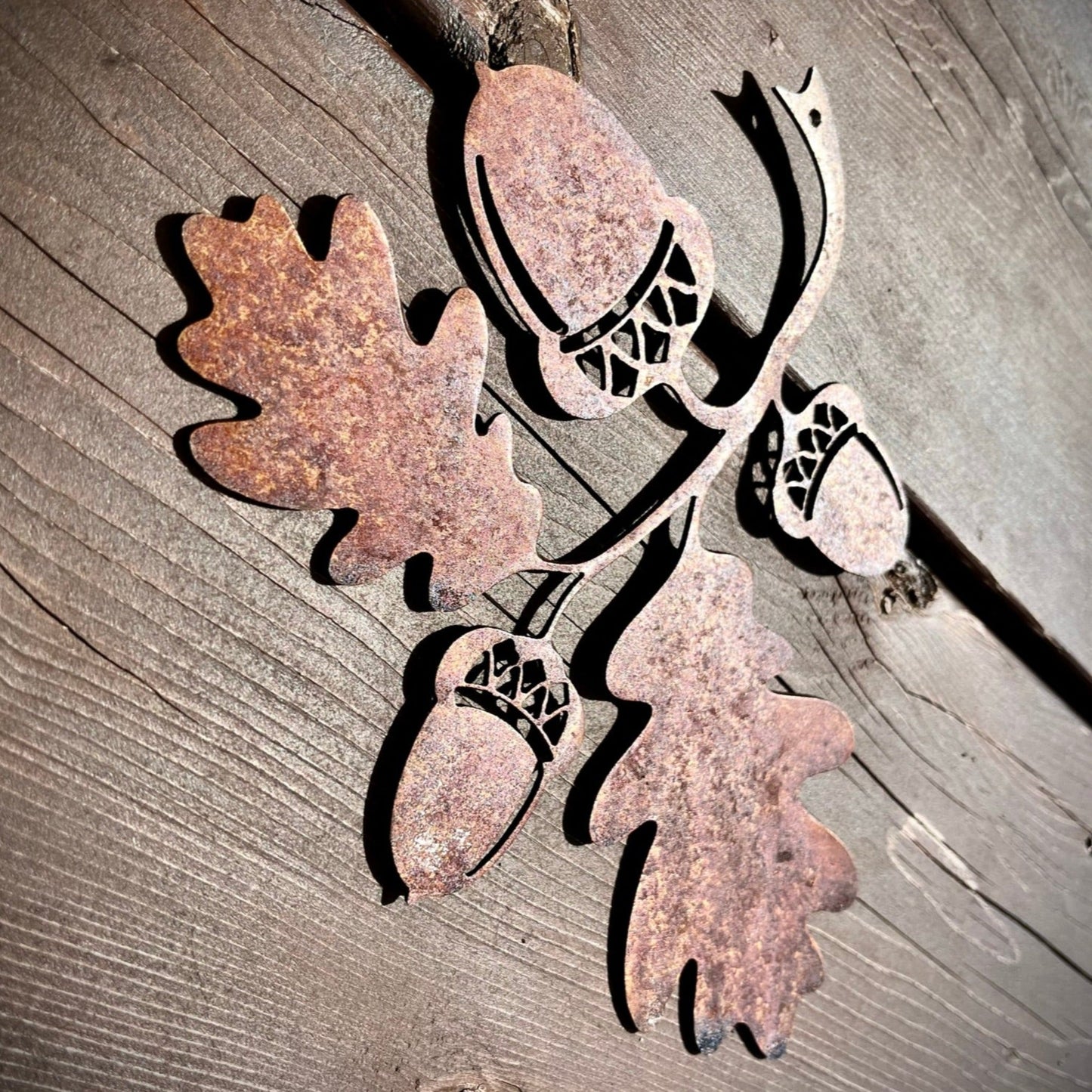 Rusty Metal Oak Leaves and Acorns - acorn leaves decor - fall decor - Northern Forge, LLC