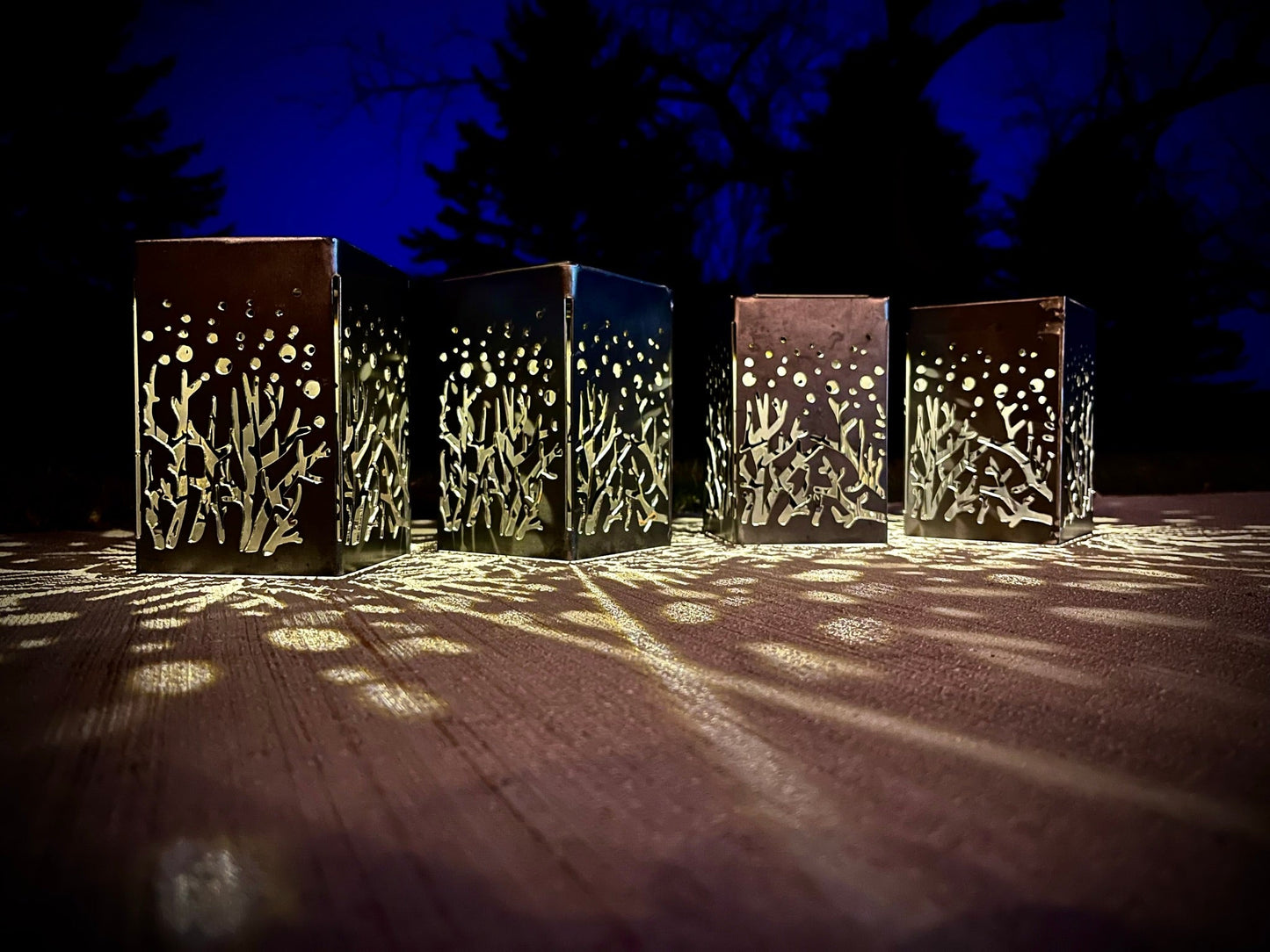 Starry Forest Steel Solar Cube | 6.5 in. - accent lights - landscape lighting - Northern Forge, LLC