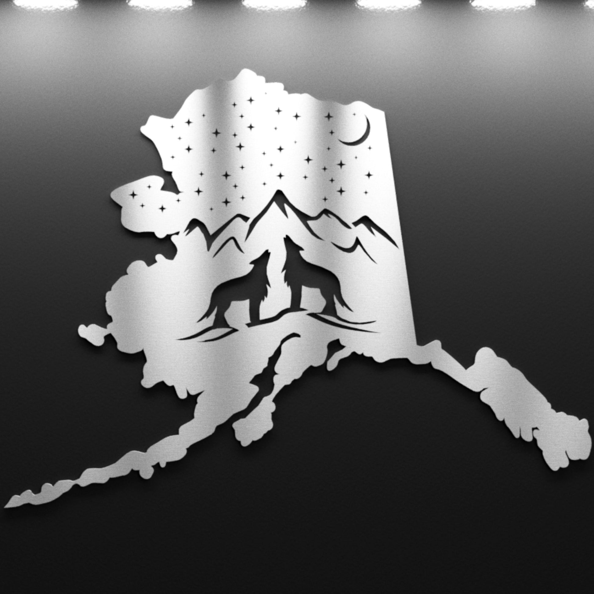 Steel Alaska Wolves Night Sky Sign - alaska decor - alaska sign - Northern Forge, LLC