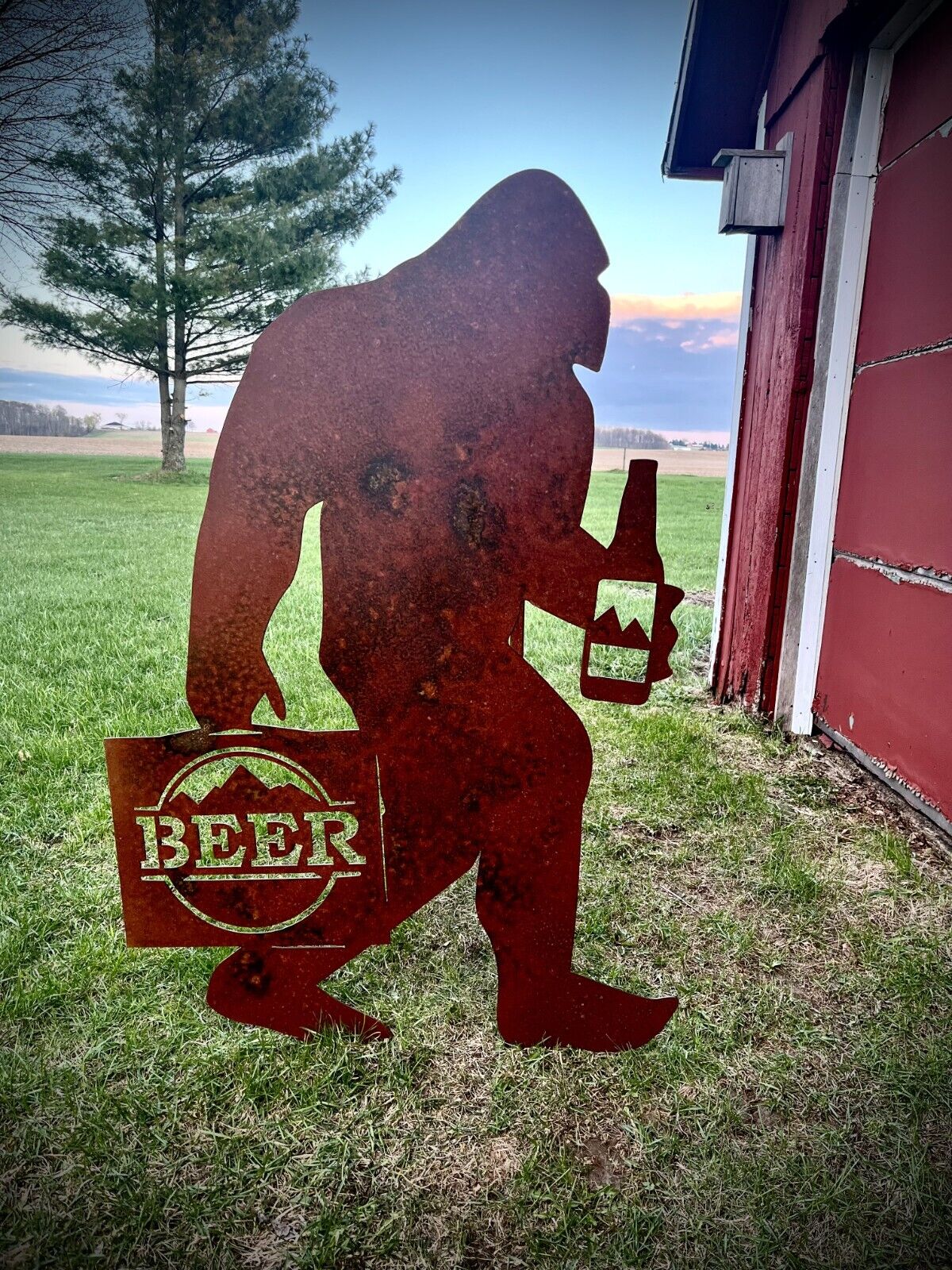 Steel Bigfoot with Beer - bigfoot beer - garden - Northern Forge, LLC