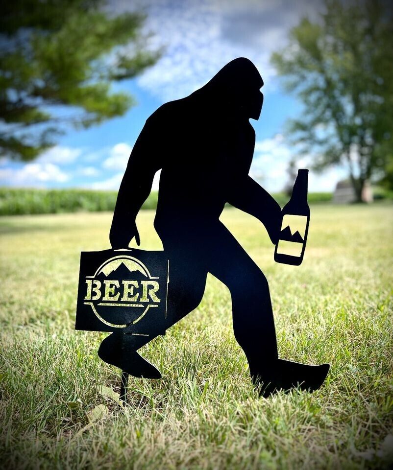 Steel Bigfoot with Beer - bigfoot beer - garden - Northern Forge, LLC