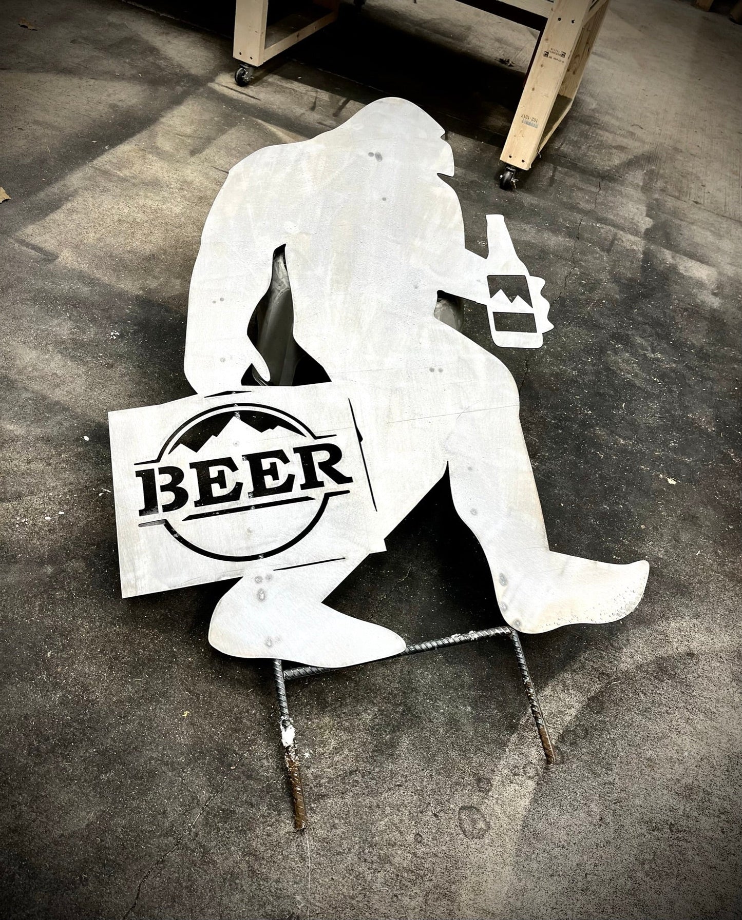 Steel Bigfoot with Beer - bigfoot beer - garden - Northern Forge, LLC