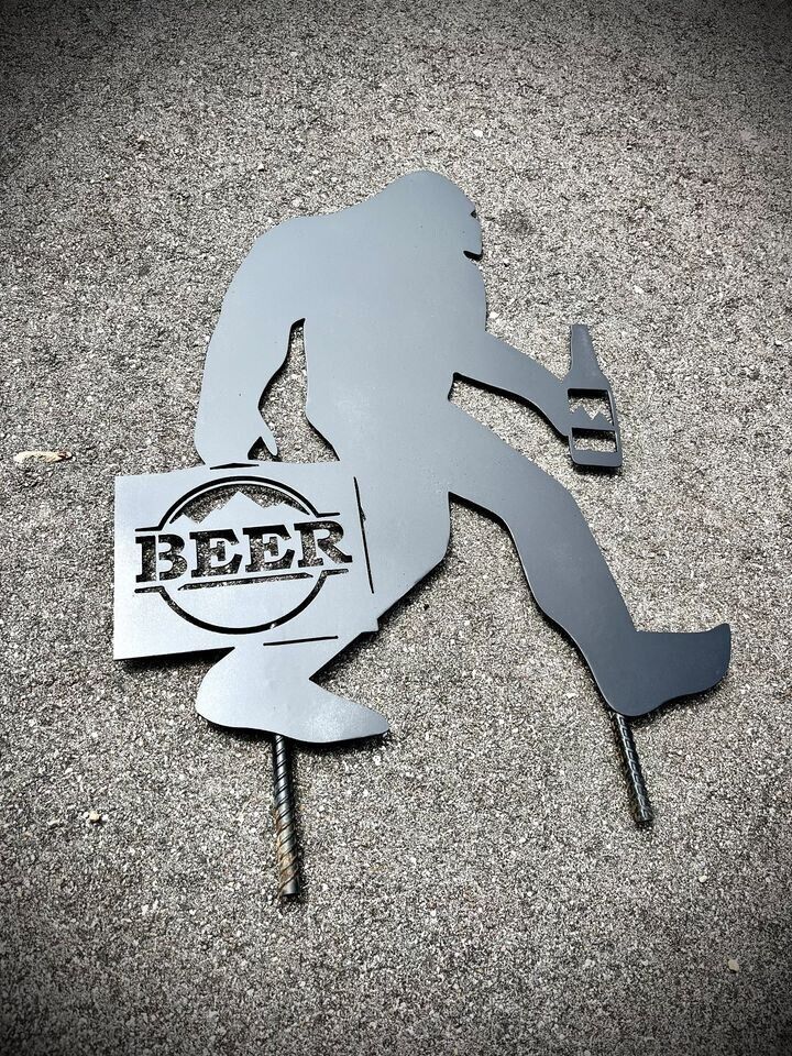 Steel Bigfoot with Beer - bigfoot beer - garden - Northern Forge, LLC