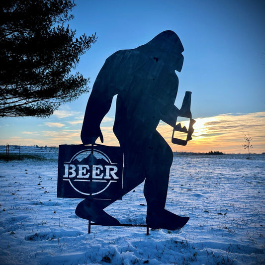Steel Bigfoot with Beer - bigfoot beer - garden - Northern Forge, LLC