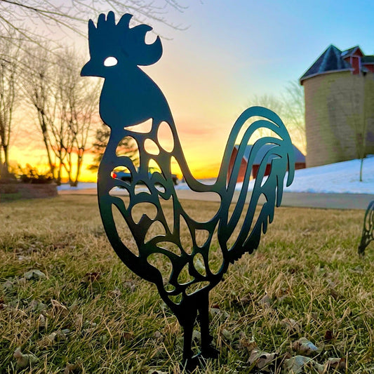 Steel Chickens and Rooster Yard Art - chicken yard art - metal bird - Northern Forge, LLC