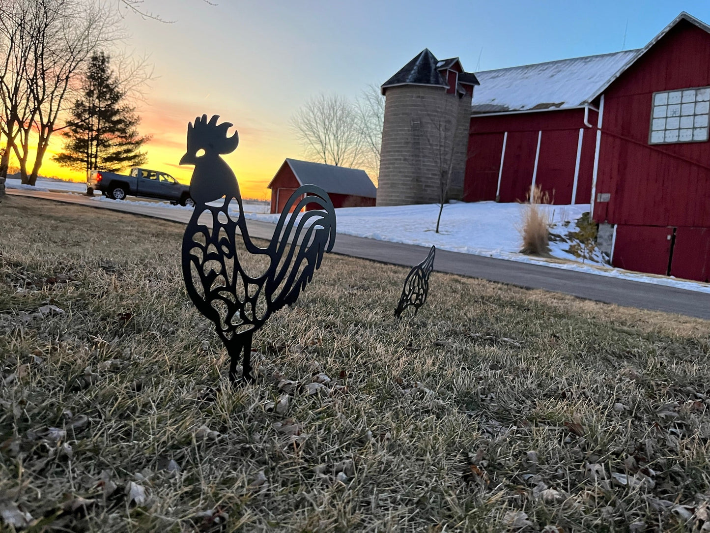 Steel Chickens and Rooster Yard Art - chicken yard art - metal bird - Northern Forge, LLC