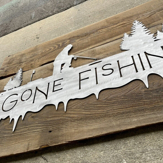 Steel Gone Fishing Ice Fishing Sign - cabin sign - fish - Northern Forge, LLC