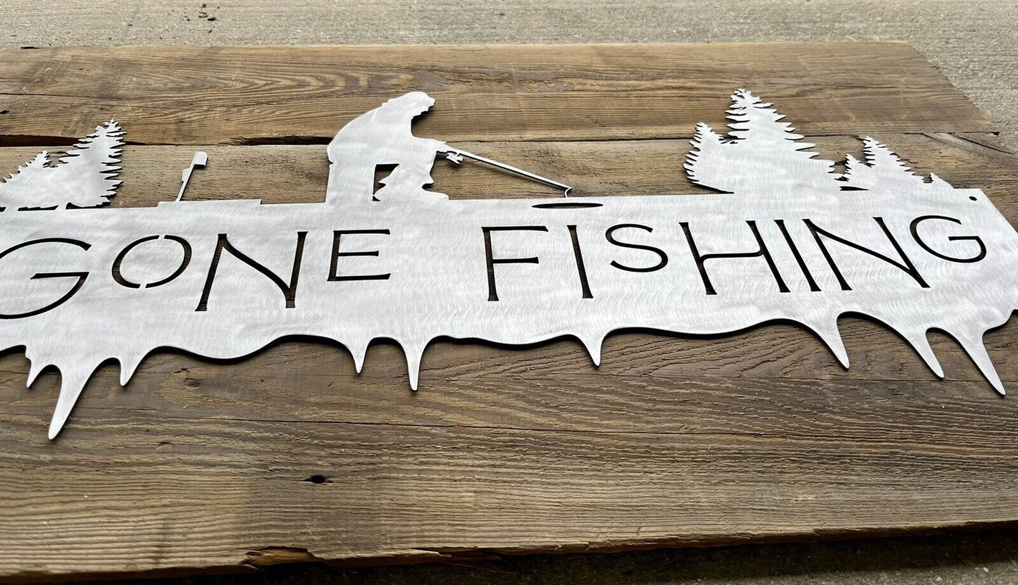 Steel Gone Fishing Ice Fishing Sign - cabin sign - fish - Northern Forge, LLC