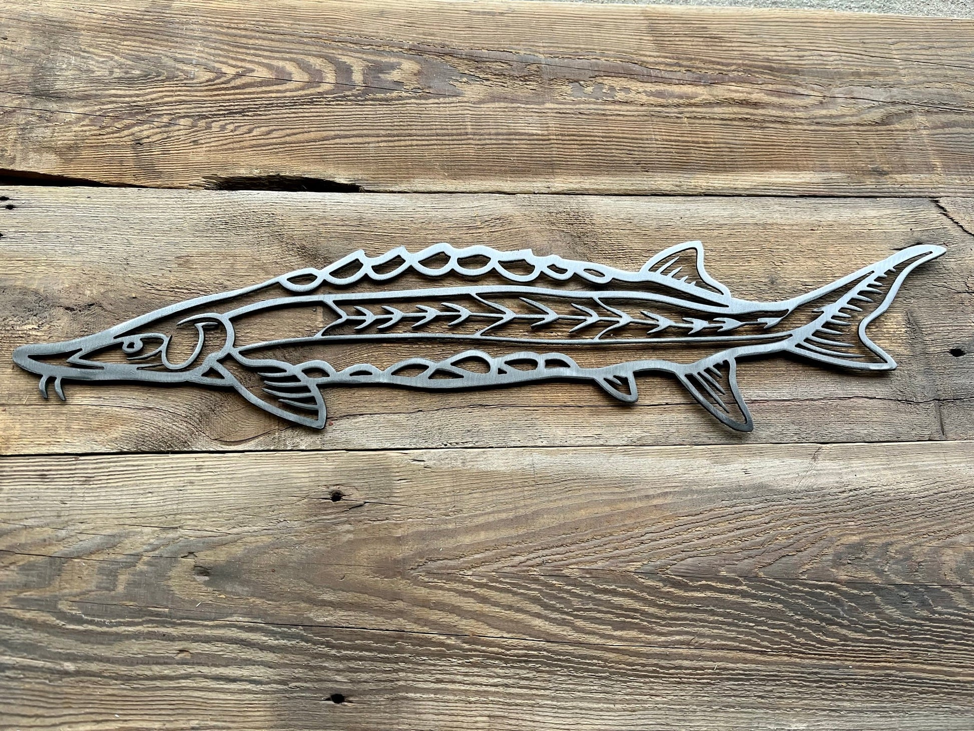 Steel Hollow Lake Sturgeon Wall Art - cabin sign - fish - Northern Forge, LLC