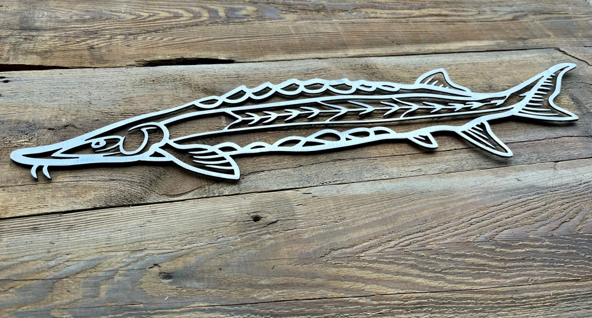 Steel Hollow Lake Sturgeon Wall Art - cabin sign - fish - Northern Forge, LLC