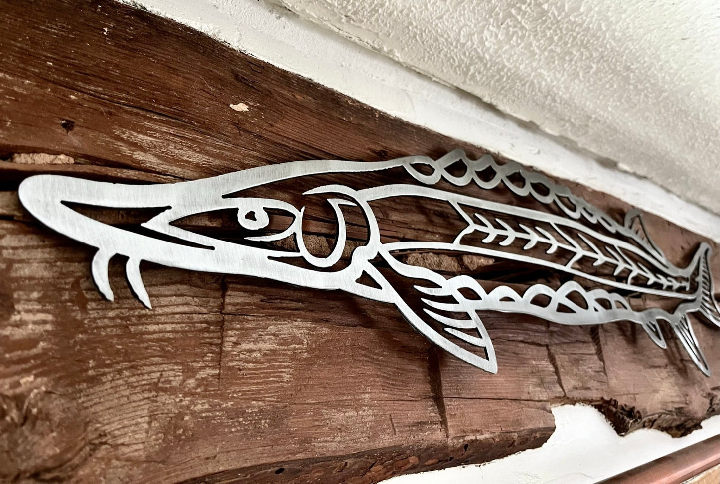 Steel Hollow Lake Sturgeon Wall Art - cabin sign - fish - Northern Forge, LLC