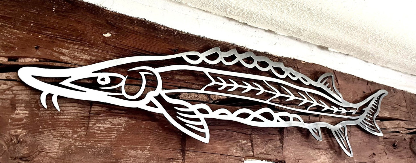 Steel Hollow Lake Sturgeon Wall Art - cabin sign - fish - Northern Forge, LLC