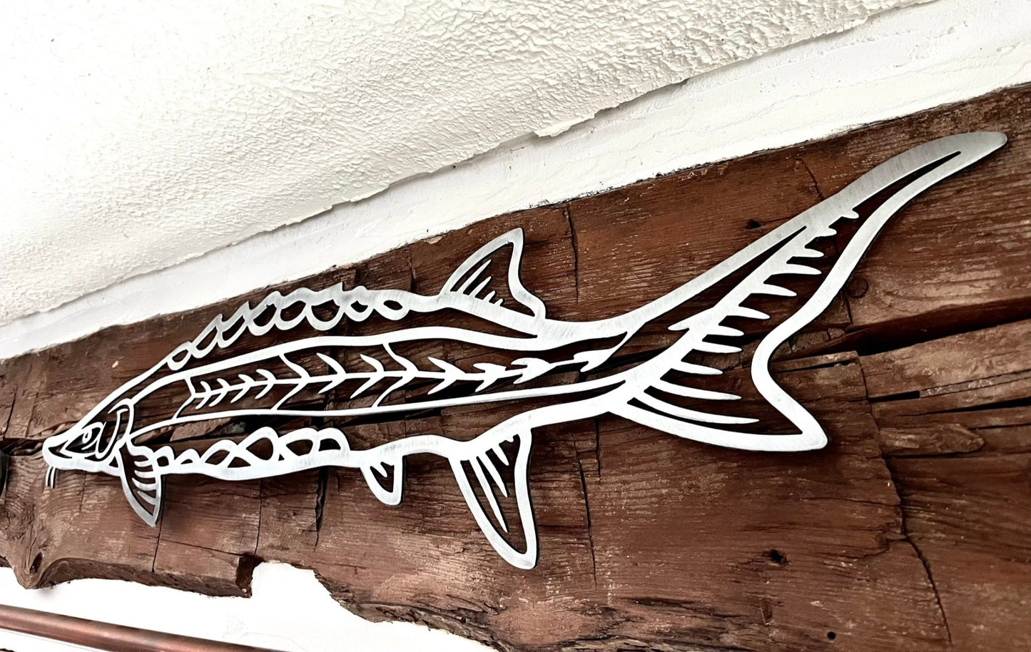 Steel Hollow Lake Sturgeon Wall Art - cabin sign - fish - Northern Forge, LLC