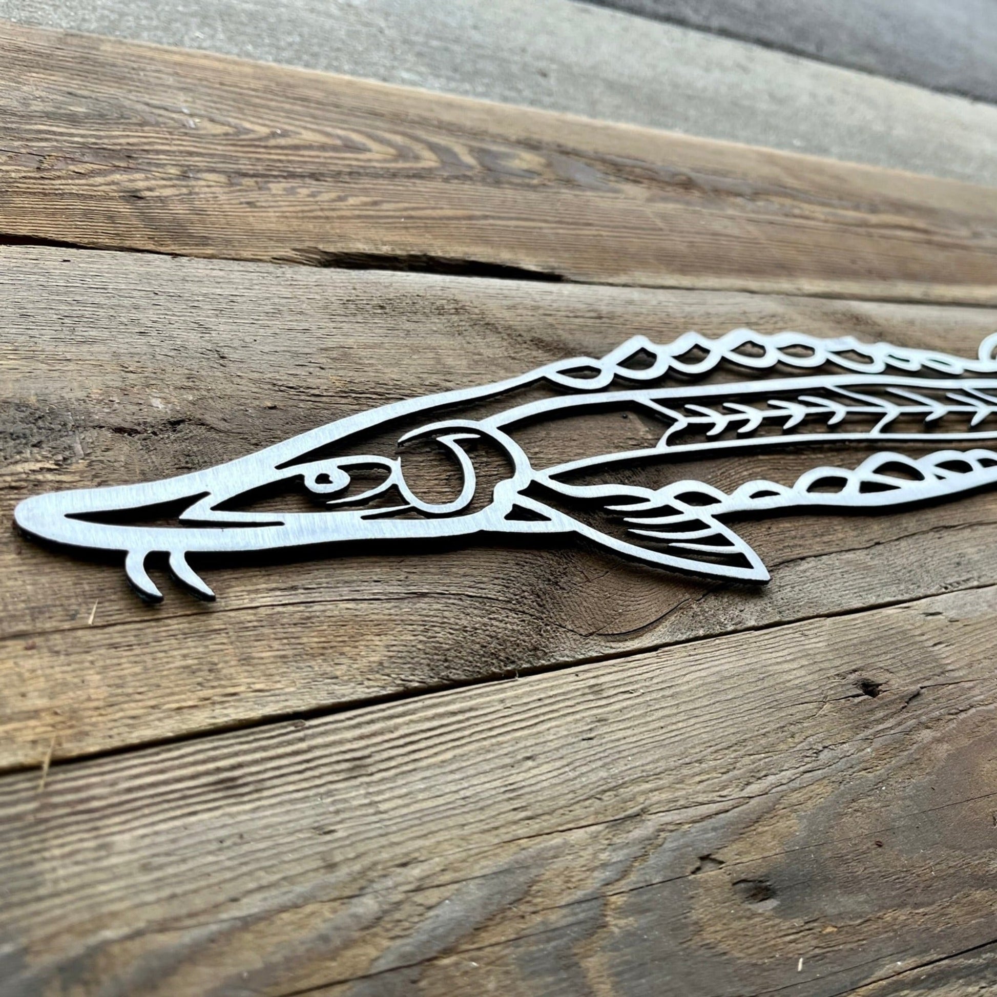 Steel Hollow Lake Sturgeon Wall Art - cabin sign - fish - Northern Forge, LLC