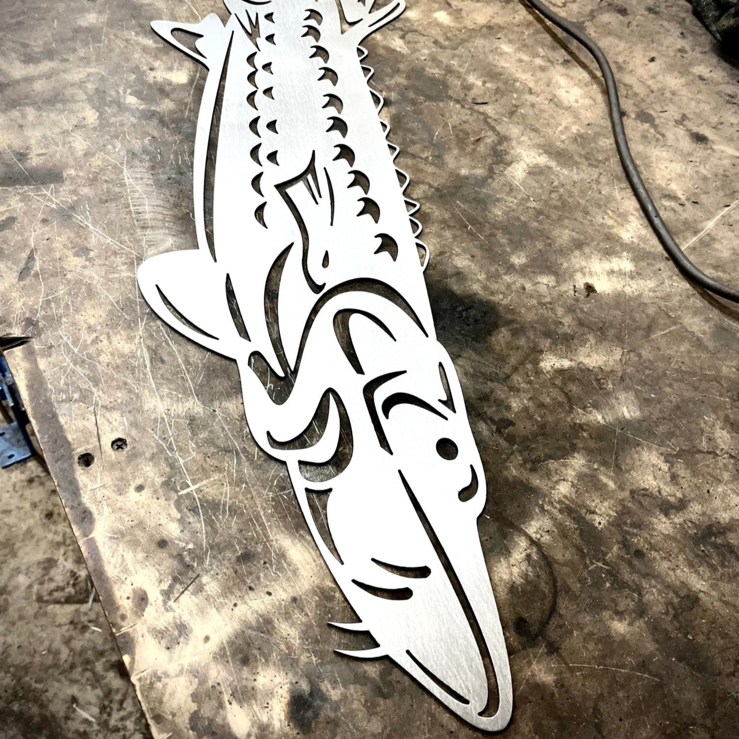 Steel Lake Sturgeon Wall Art - cabin sign - fish - Northern Forge, LLC