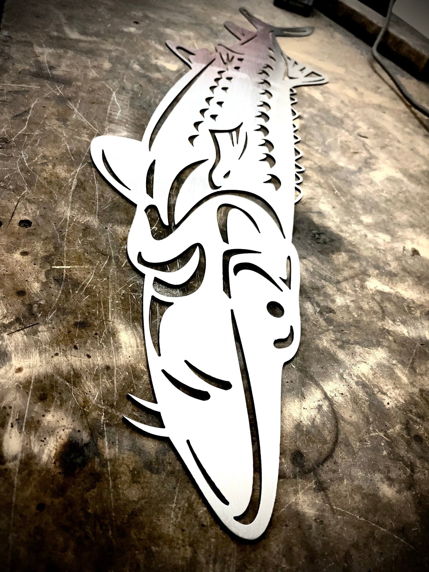 Steel Lake Sturgeon Wall Art - cabin sign - fish - Northern Forge, LLC