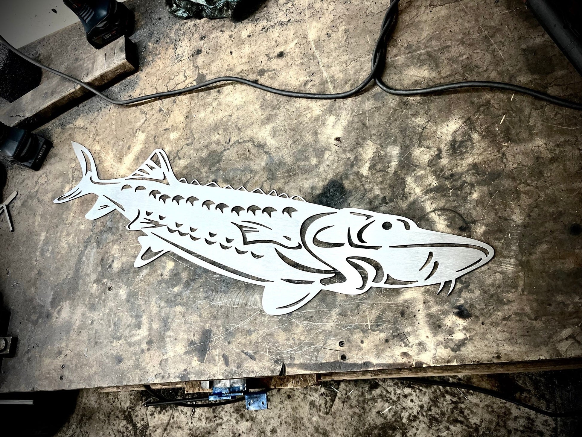 Steel Lake Sturgeon Wall Art - cabin sign - fish - Northern Forge, LLC