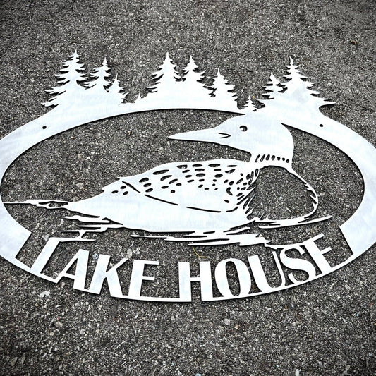 Steel Loon Lake House Sign - cabin sign - fishing - Northern Forge, LLC